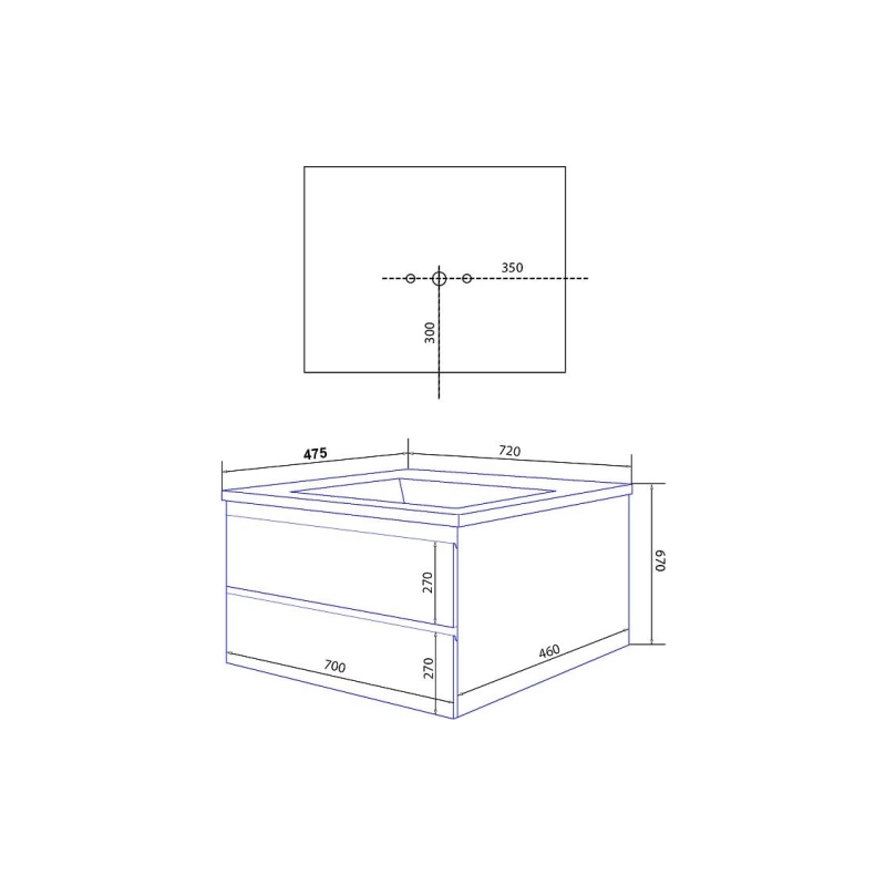 Тумба Мила 70 72х67х47,5 см, подвесная, с раковиной Monte 70, CS00082786