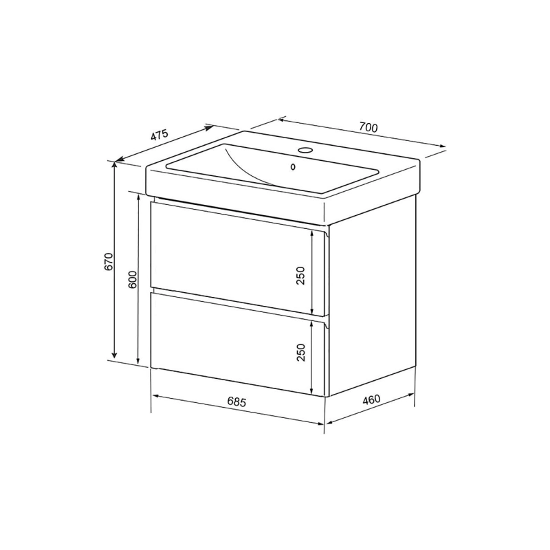 Тумба Мила 70 72х67х47,5 см, подвесная, с раковиной Tempo 70, CS00094748
