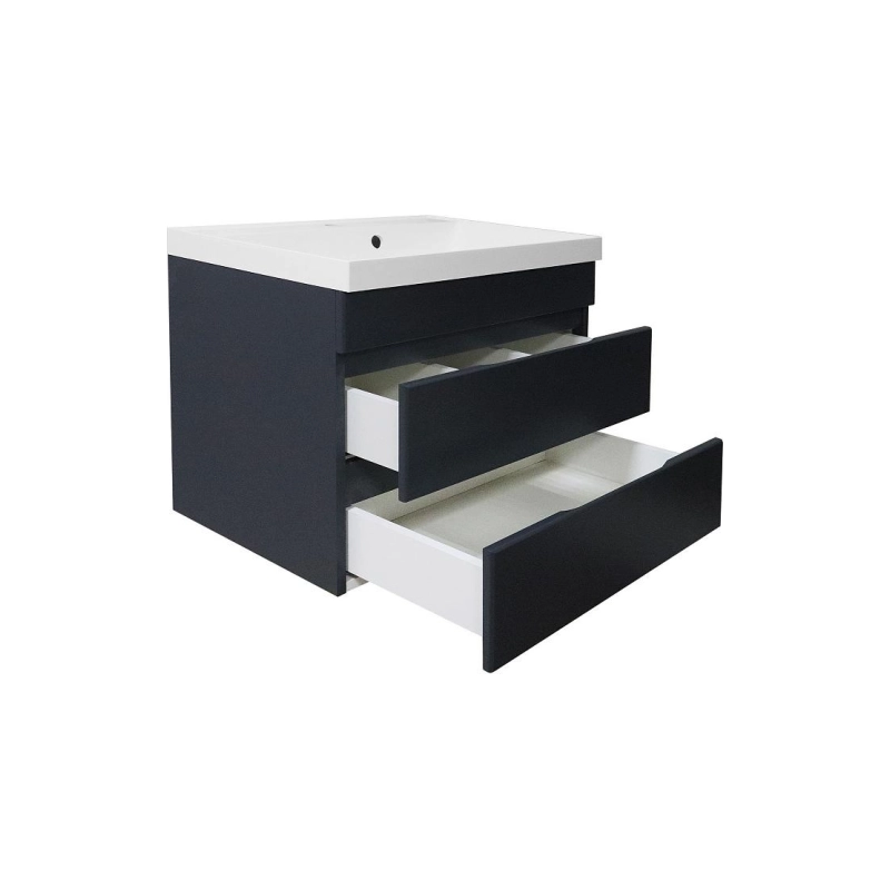 Тумба Эстима 60/2 59,5х44,7х55,5 см, подвесная, с раковиной Астория 60, графит, CS00094587