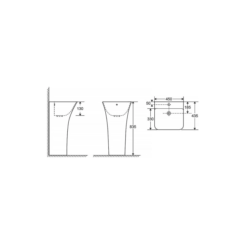 Раковина AZARIO FRETTA SQUARE 450х435х835 напольная, прямоугольная, белый, AZ-315