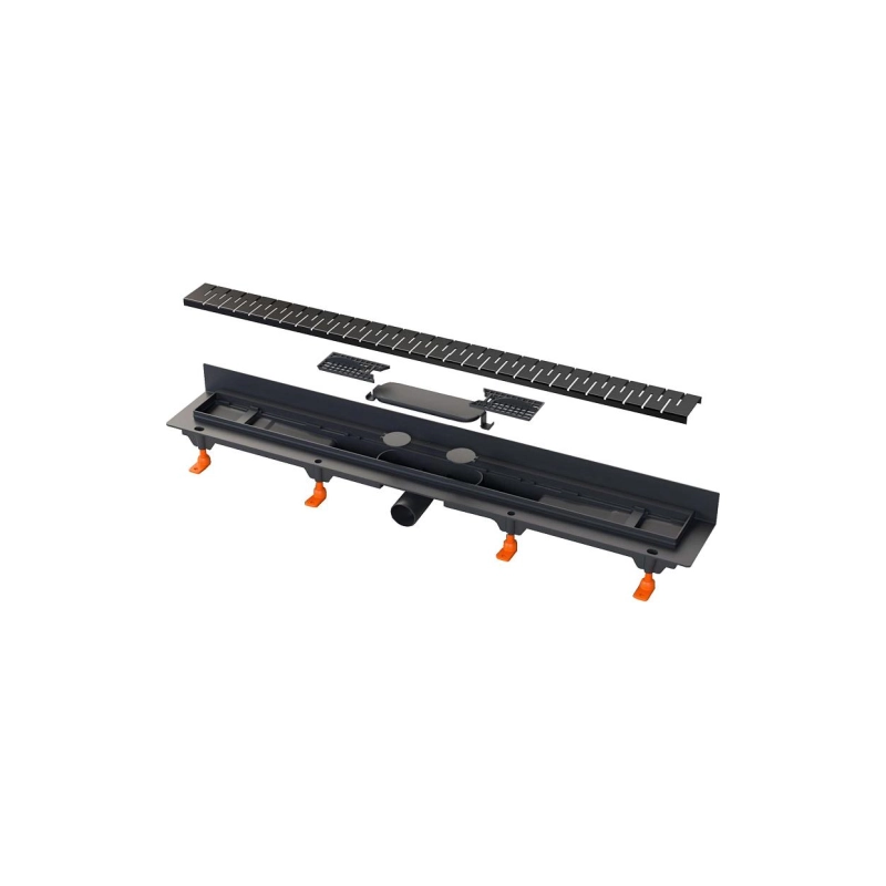 Душевой лоток AZARIO Medium 450 мм, гор.вып. D40, пластик, реш.н/сталь, комб.затв., черный AZCH450MC