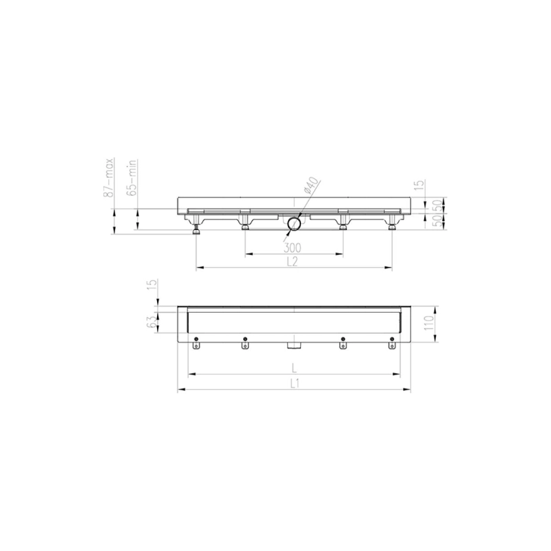 Душевой лоток пристенный AZARIO Klasik 850 мм, гор.вып.D40, реш.н/сталь, комб.затв., чер. AZCH850KC2