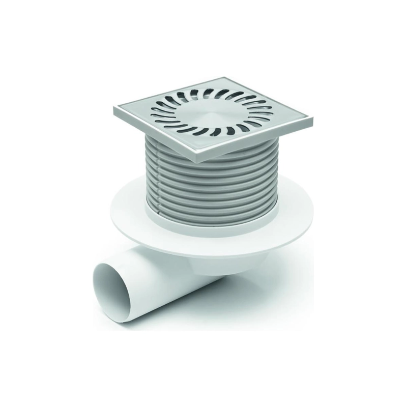 Душевой трап AZARIO 122х122 мм, гор.вып. D50, пластик, реш. н/сталь, мокрый затвор, AZ425XL