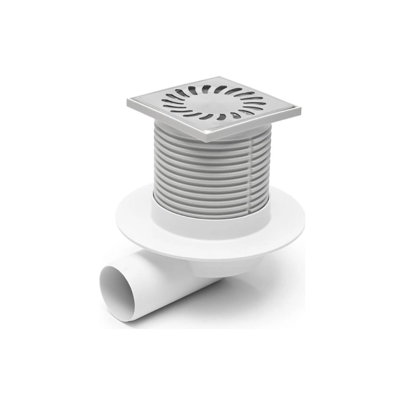 Душевой трап AZARIO с решеткой SUN 100х100 мм, гор.вып. D50, реш. н/сталь, мокрый затвор, AZ411L