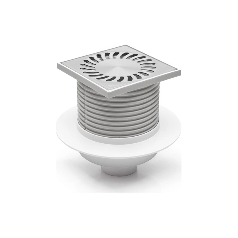 Душевой трап AZARIO с решеткой SUN 100х100 мм, верт.вып. D50, реш. н/сталь, мокрый затвор, AZ416L