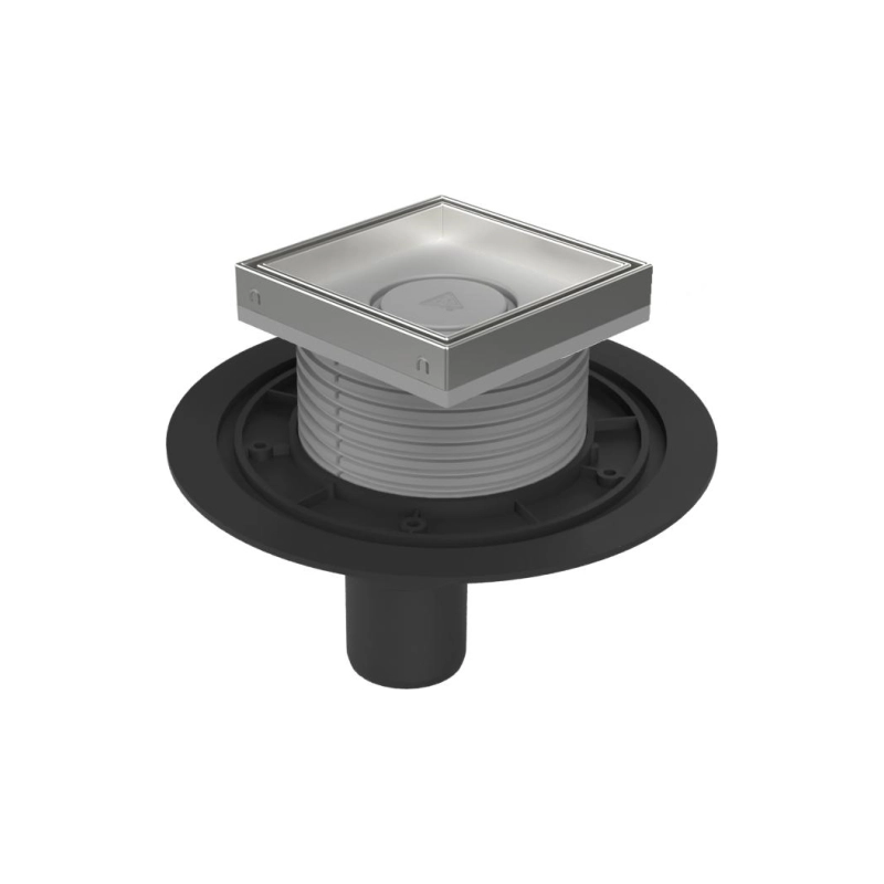 Душевой трап AZARIO 100х100 мм, верт.вып. D50, пластик, реш. н/сталь, мокрый затвор, AZC384A