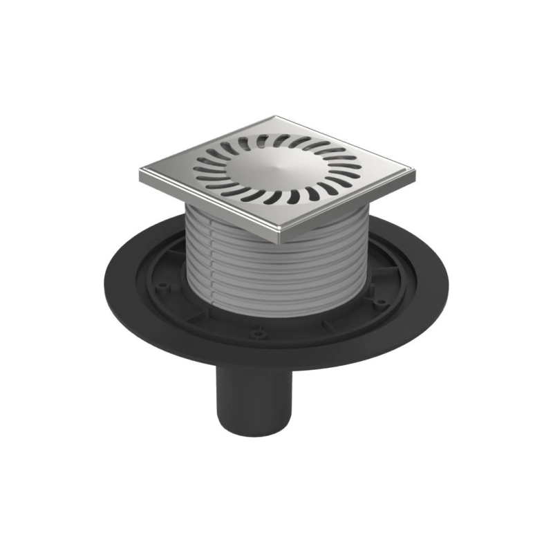 Душевой трап AZARIO 122х122 мм, верт.вып. D50, пластик, реш. н/сталь, мокрый затвор, AZ384A