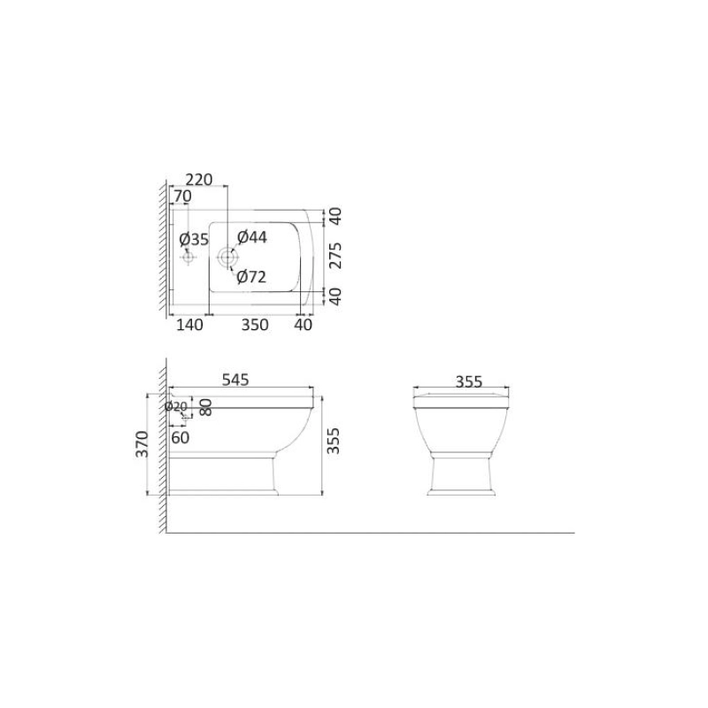 Биде напольное Creo Ceramique ORLEANS 570х360х425, OR2000
