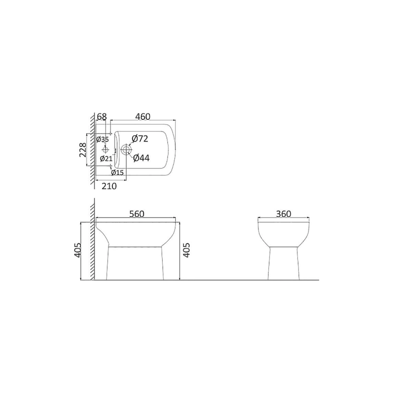 Биде напольное Creo Ceramique TOURS 560х360х405 без крышки, TO2000N