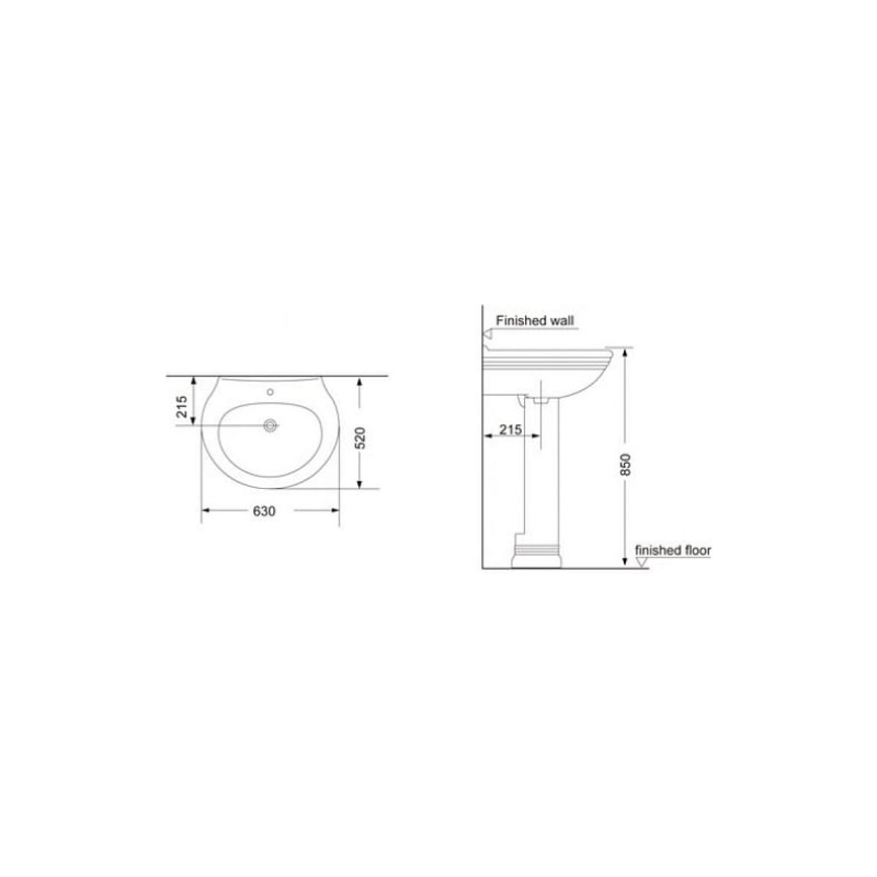 Раковина Creo Ceramique MARSEILLE 630х520х850 мм, с пьедесталом, белая, MA3000+MA3010