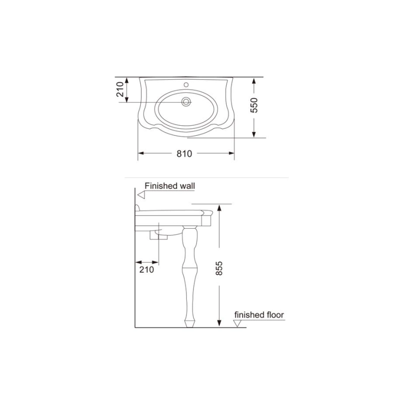 Раковина на двух фигурных ножках Creo Ceramique ORLEANS 810х550х855 мм, белая, OR3300+OR3310