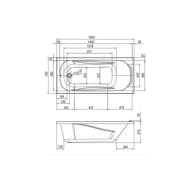 Ванна Loranto Arctica 150х70, прямоугольная, ABS пластик, (каркас+экран), CS00025375