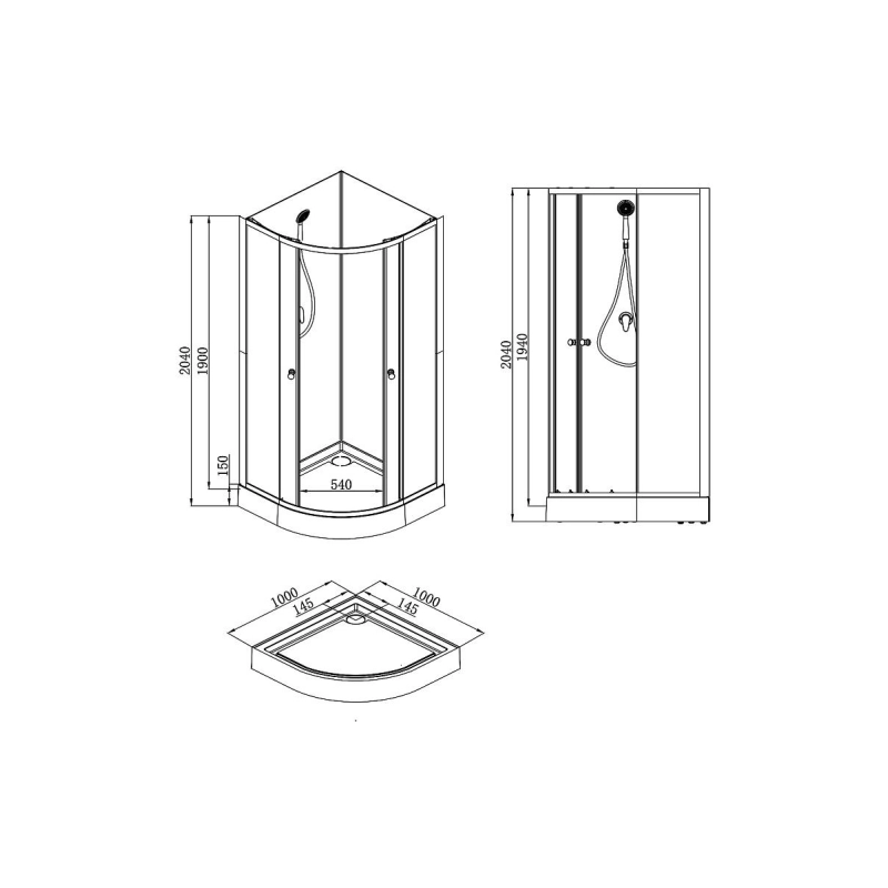 Душевая кабина Loranto NEO 100x100x190, 1/4 круга, поддон 15см, профиль черный-матовый, CS-21800-100