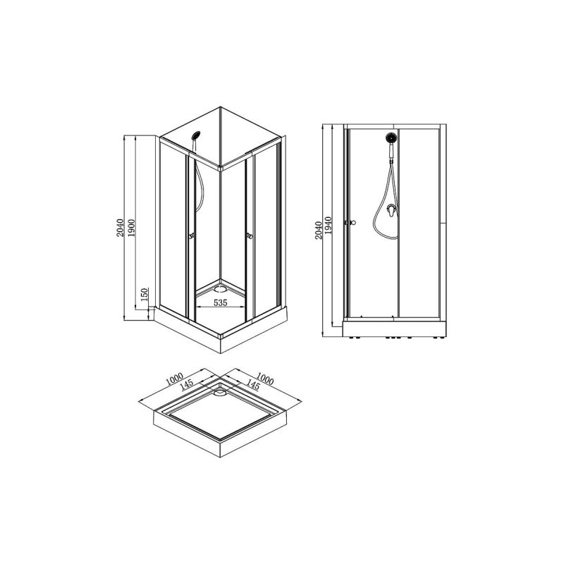Душевая кабина Loranto NEO 100x100x190, квадрат, поддон 15см, профиль черный-матовый, CS-21801-100