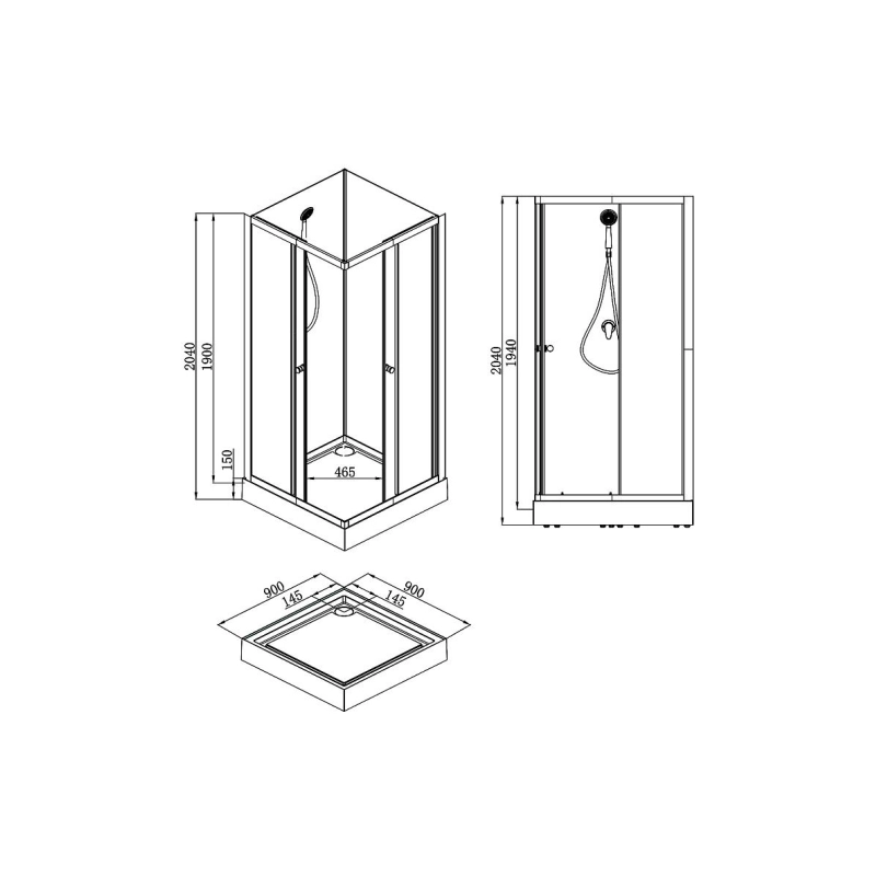 Душевая кабина Loranto NEO 90x90x190, квадрат, поддон 15см, профиль черный-матовый, CS-21801BP