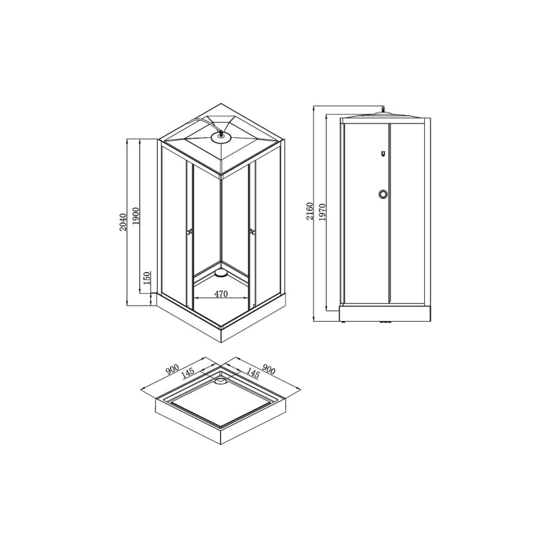 Душевая кабина Loranto NEO 90x90x190, квадрат, поддон 15см, профиль черный-матовый, CS-22110