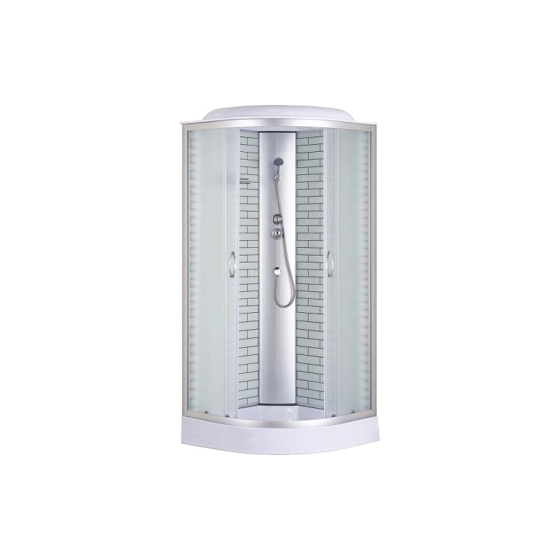 Душевая кабина Loranto 100х100х215, 1/4 круга, поддон 13см, белый кирпич. узор, хром, CS661013FW100