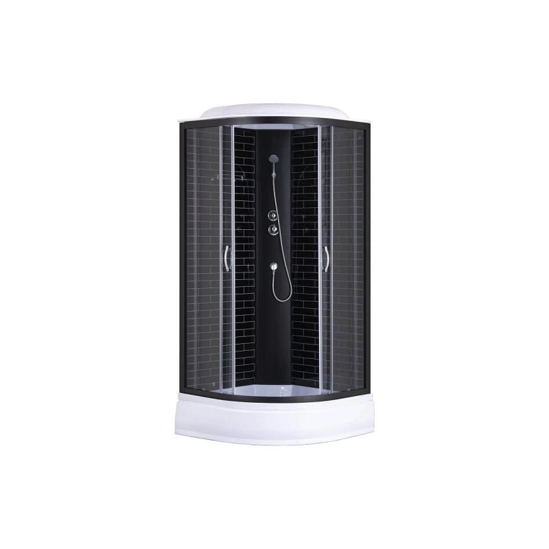 Душевая кабина Loranto 100х100х215, 1/4 круга, поддон 25см, черный кирпич. узор, черн, CS661025GB100