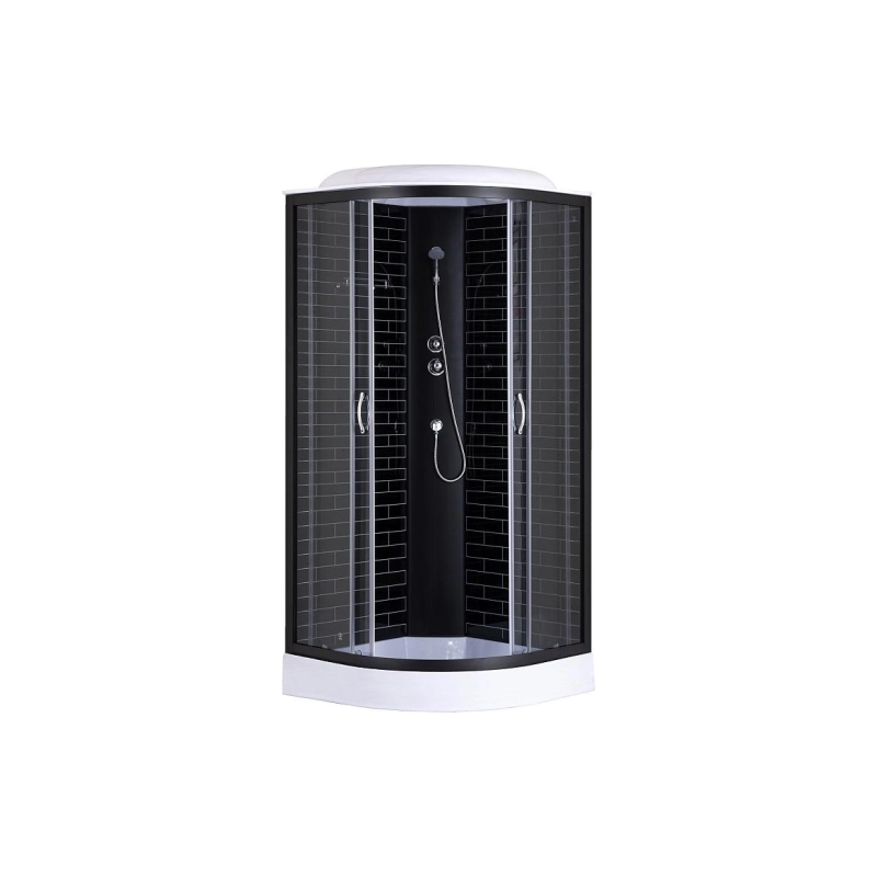 Душевая кабина Loranto 80х80х215, 1/4 круга, поддон 13см, черный кирпич. узор, черн, CS668013GB80