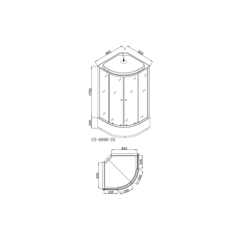 Душевая кабина Loranto 90х90х215, 1/4 круга, поддон 25см, черный кирпич. узор, черн, CS669025GB90