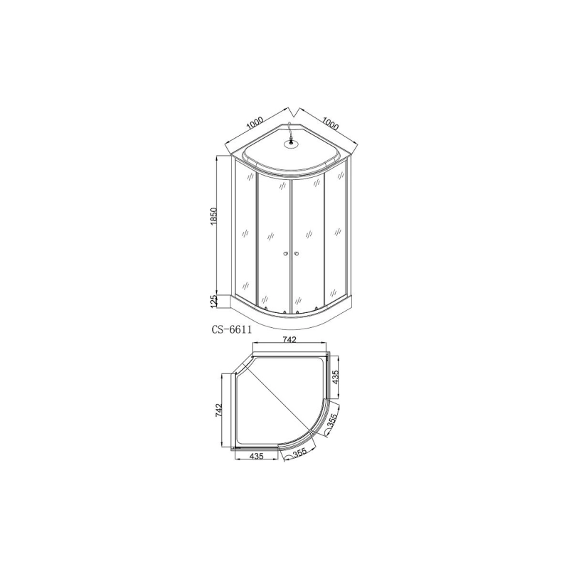 Душевая кабина Loranto CS-6611 F, 100х100х215, 1/4 круга, поддон 13 см, CS6611F100100215