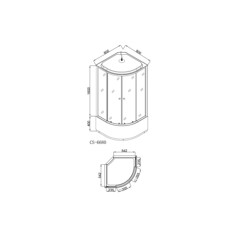 Душевая кабина Loranto CS-6680G 80х80х215, 1/4 круга, поддон 40 см, CS6680G8080215