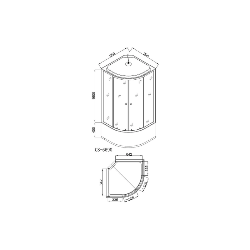 Душевая кабина Loranto CS-6690 G, 90х90х215, 1/4 круга, поддон 40 см, CS6690G9090215