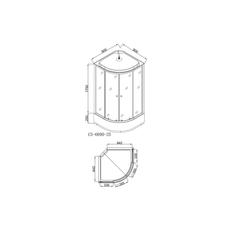 Душевая кабина LORANTO CS-6690-25 G 90х90х215, 1/4 круга, поддон 25 см, черная, CS669025G