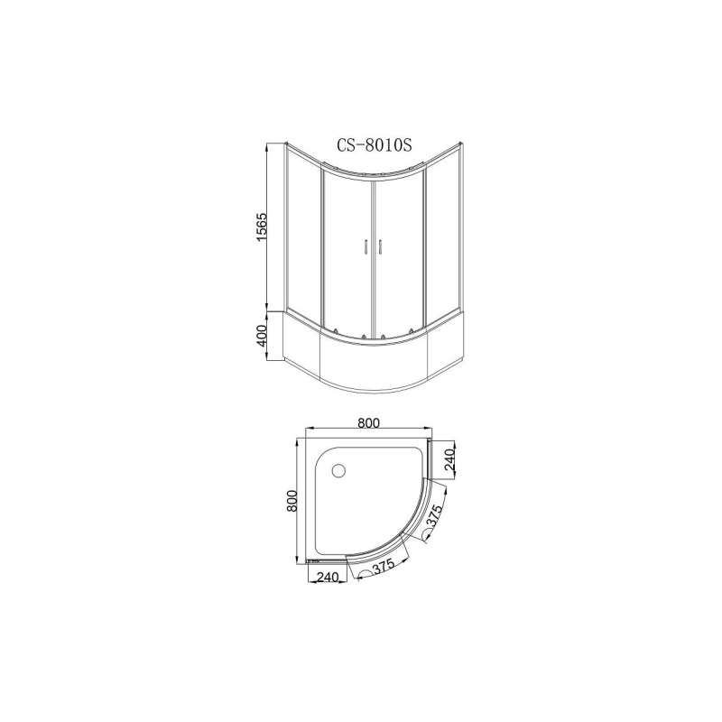 Душевое ограждение Loranto 80х80х195, поддон 40 см, 1/4 круга, CS8010S8080195