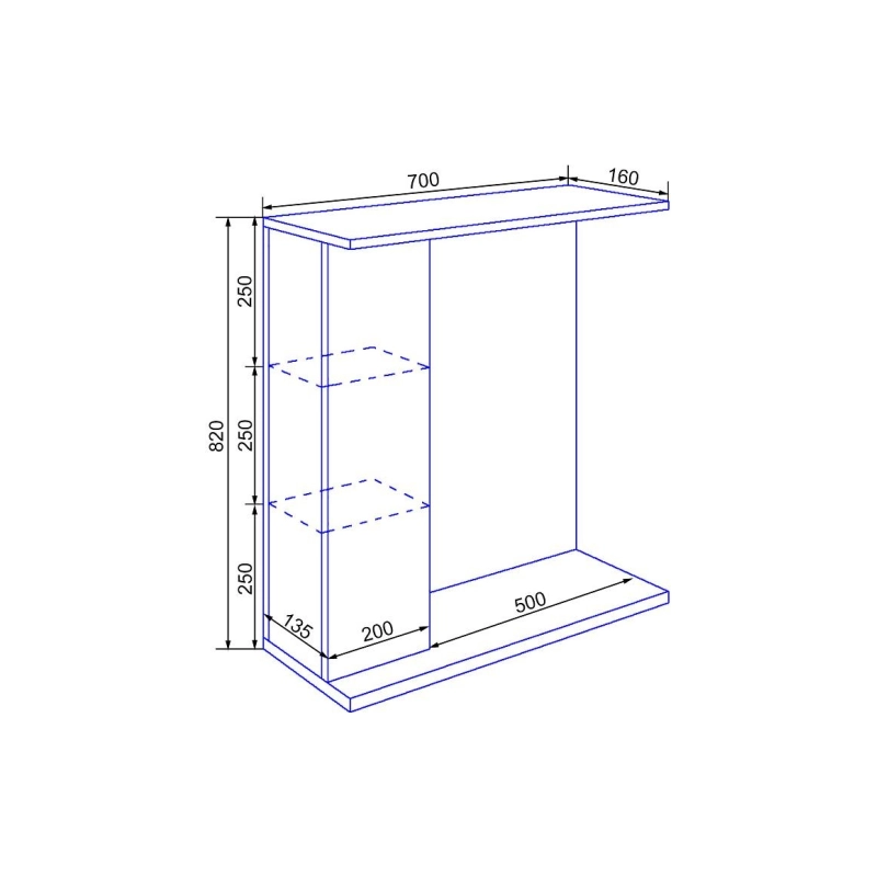 Зеркало-шкаф Loranto Стиль Соло 70 700х820х160, левостороннее, фрез. фасад, белый, CS00058916