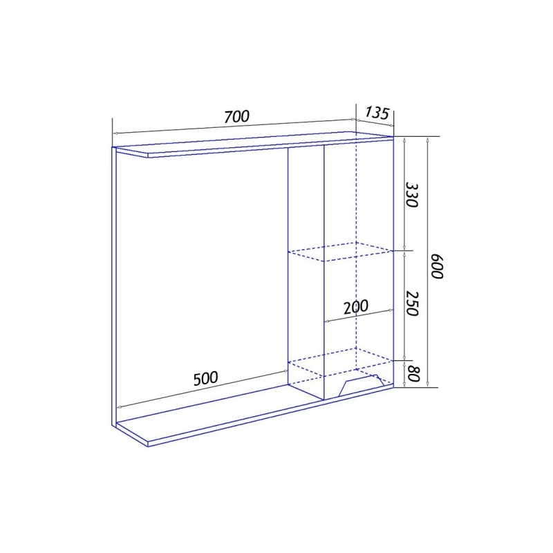 Зеркало-шкаф Loranto Florena 70 700х135х600, правостороннее, светлый бетон, CS00086985