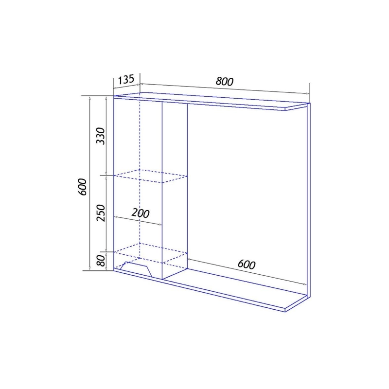 Зеркало-шкаф Loranto Florena 80 800х135х600, левостороннее, светлый бетон, CS00086988