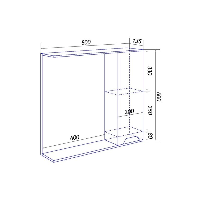 Зеркало-шкаф Loranto Florena 80 800х135х600, правостороннее, светлый бетон, CS00086987