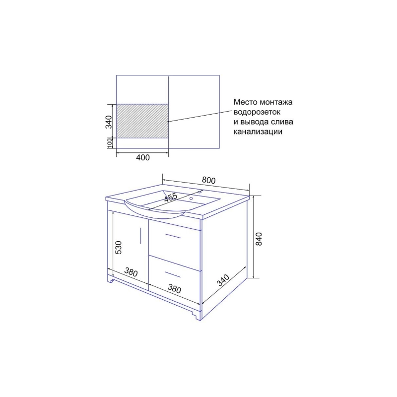 Тумба Loranto Janet 80 80х45,5х84 см, напольная, с раковиной Basic 80, ольха, CS00089897