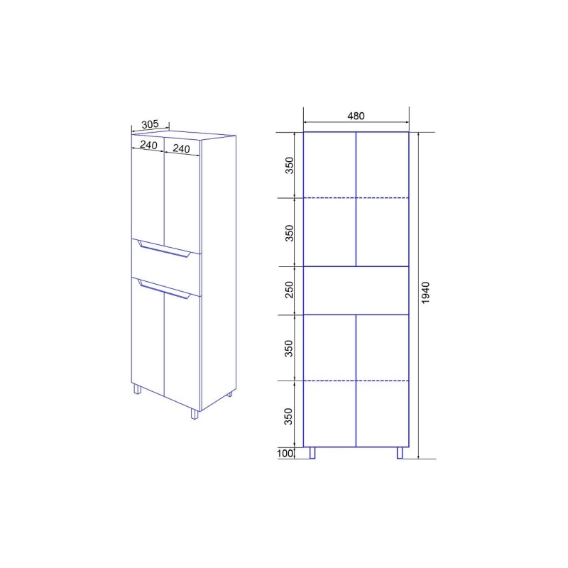 Пенал Loranto Палермо 48х30,5х194 см, напольный, белый, CS00090467