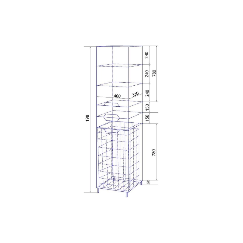 Пенал Loranto Стиль 40 40х197х33 см, напольный, с корзиной для белья, левый, белый, CS00024797