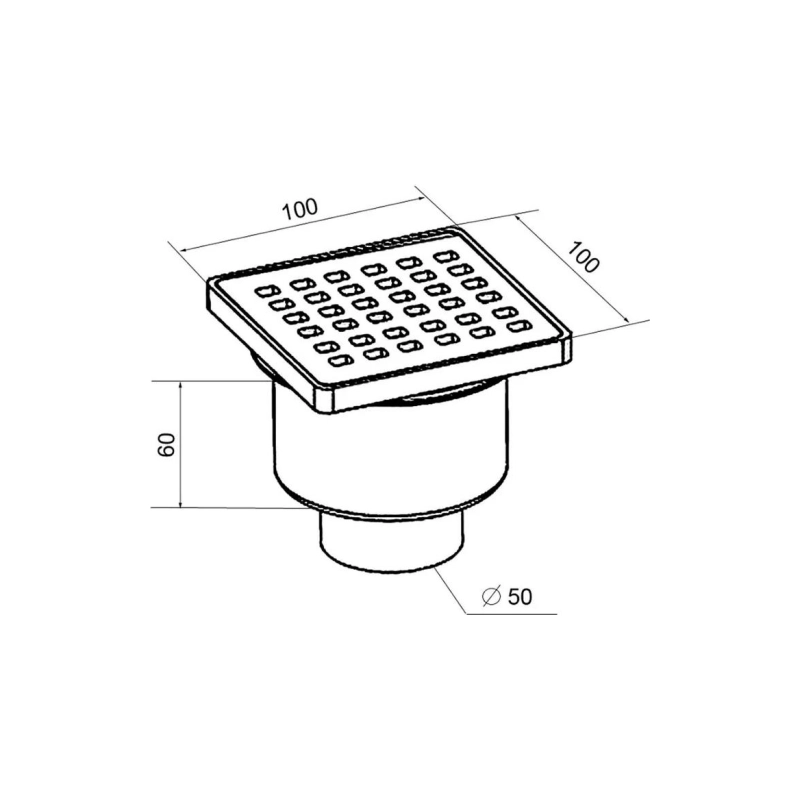 Душевой трап Loranto LINE 100х100 мм, прямой вып.D50, реш.н/сталь, сухой.затв., 30120A050K0101