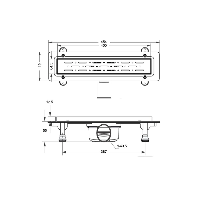Душевой лоток Loranto PRIME LINE 400 мм, боковой вып.D50, реш.н/сталь, сухой.затв., 40230Y050K0401