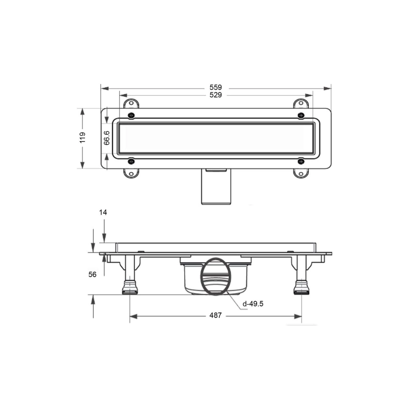 Душевой лоток Loranto PRIME SKALA 500 мм, боковой вып.D50, реш.н/сталь, сухой.затв., 40260Y050K0501