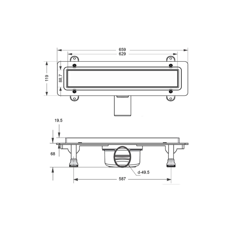 Душевой лоток Loranto PRIME SKALA 600 мм, боковой вып.D50, реш.н/сталь, сухой.затв., 40260Y050K0601