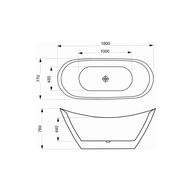 Ванна акрил. MELADO 180x77x76 см свободностоящая, черные внеш. стенки, (сиф.+мет. рамка), AZ610718B