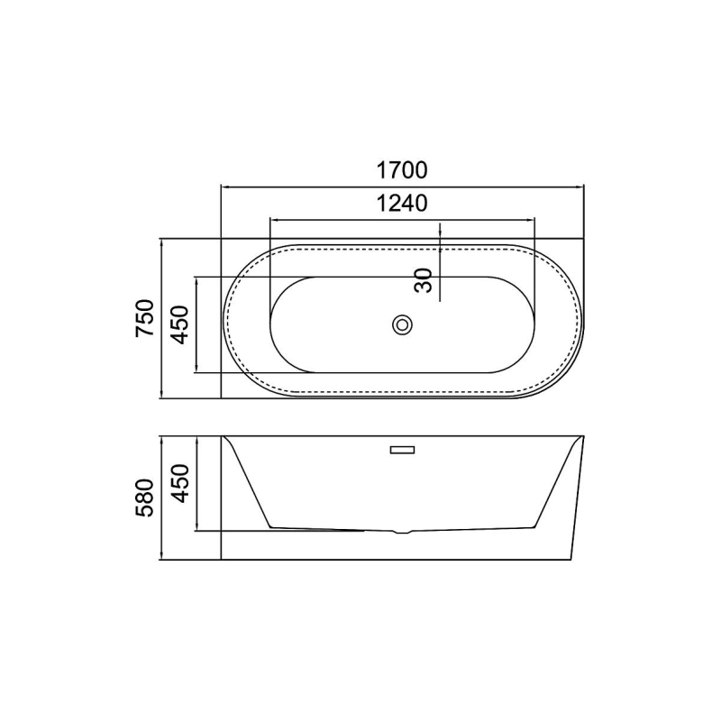 Ванна акрил. RIO GRANDE 170х75х58 см пристенная, левая, (сиф.+мет. рамка), AZ67242L