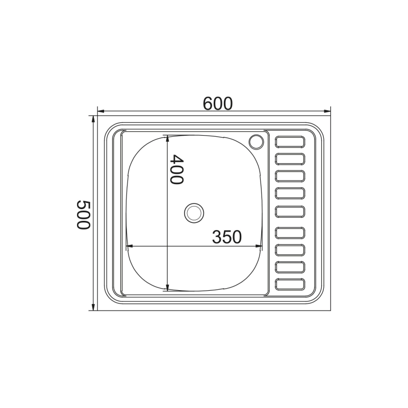 Мойка 60*50 (0,8) вып 3 1/2 с сифоном (глуб.18 см)