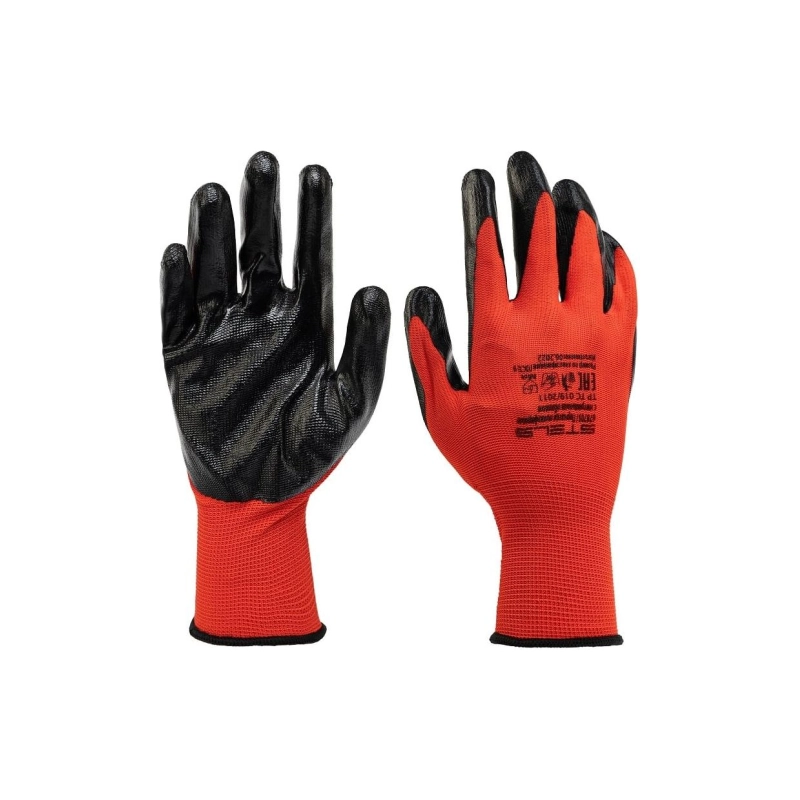 Перчатки полиэфирные с чёрн. нитрил. покрытием, размер 9, 13кл. Stels (678705)