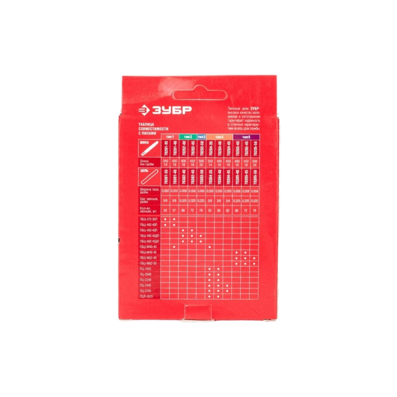 ЗУБР тип 4, шаг 3/8″, паз 1.3 мм, 52 звена, цепь для электро и бензо пил (70304-35)