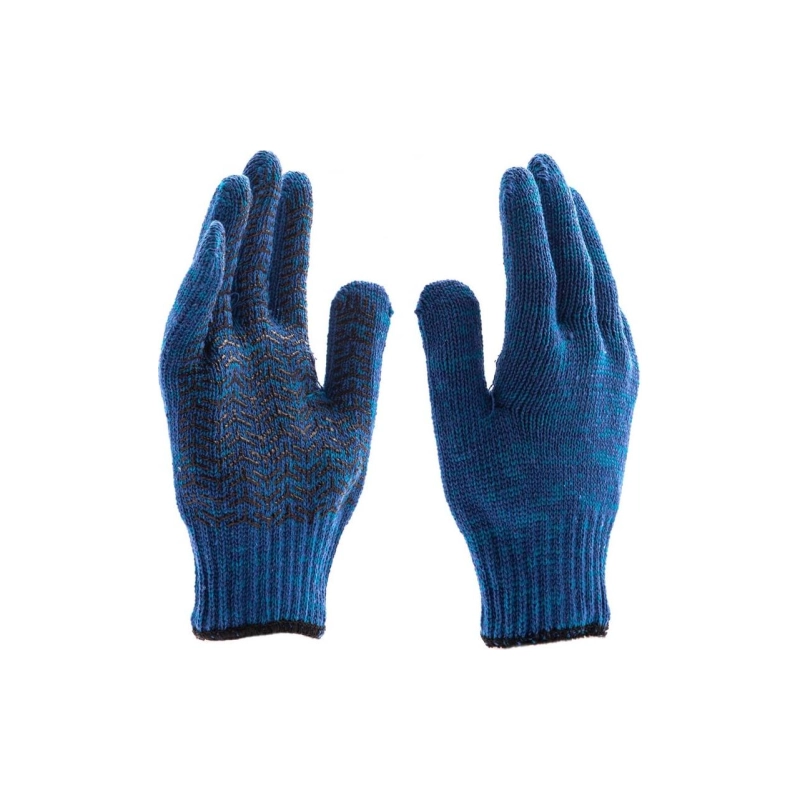 Перчатки х/б трикотаж ПВХ-гель, усилен., синие, 8 нитей, 7кл. Сибртех (68183)
