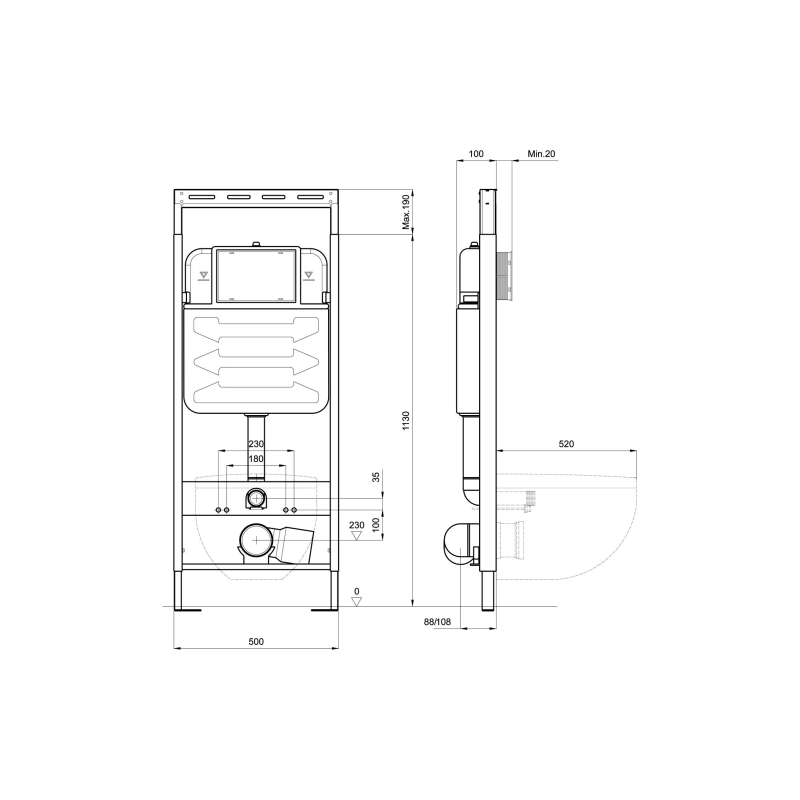 Инсталляция Aquatek Standart 50 для подвесного унитаза, звукоизоляц. прокладка, INS-0000012