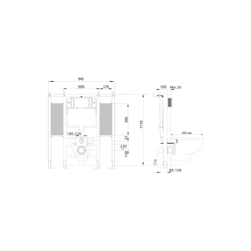 Инсталляция Aquatek для подвесного унитаза, для лиц с ограниченными возможностями, INS-0000015
