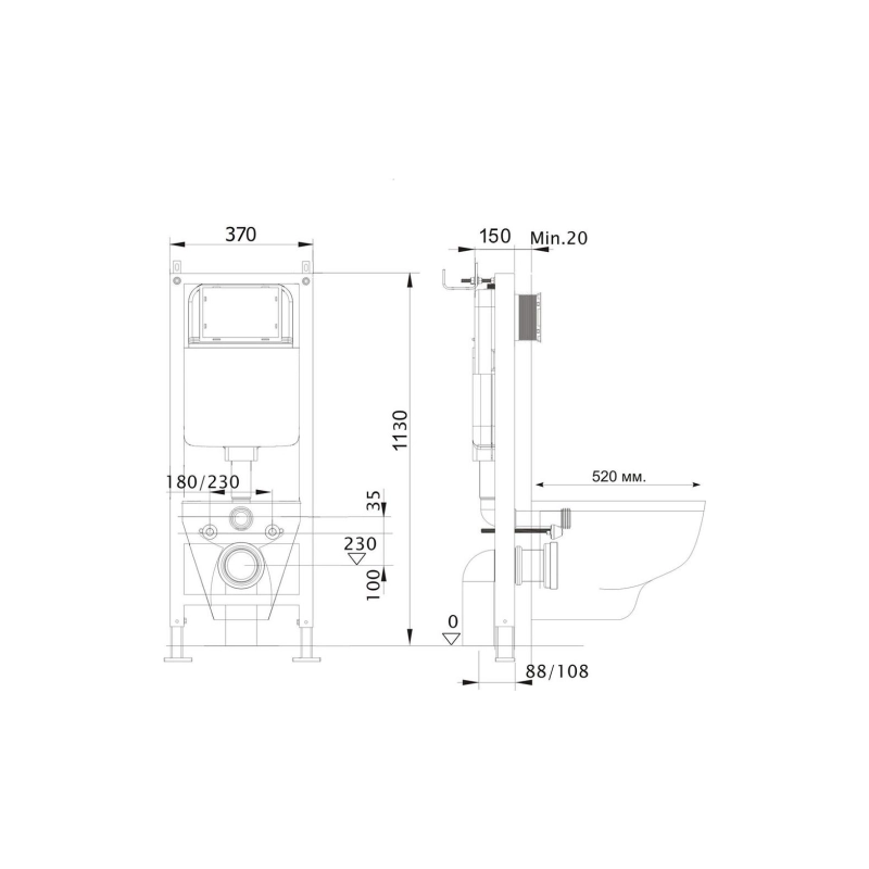 Инсталляция Aquatek Standart 37 для подвесного унитаза, звукоизоляц. прокладка, INS-0000017