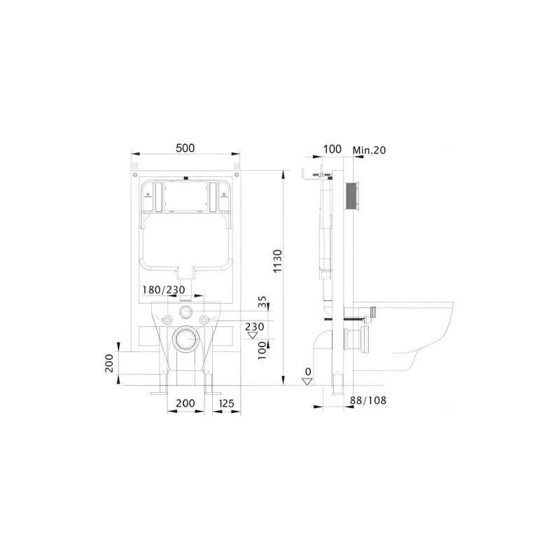 Инсталляция Aquatek 50 для подвесного унитаза, звукоизоляц. прокладка, INS-0000020